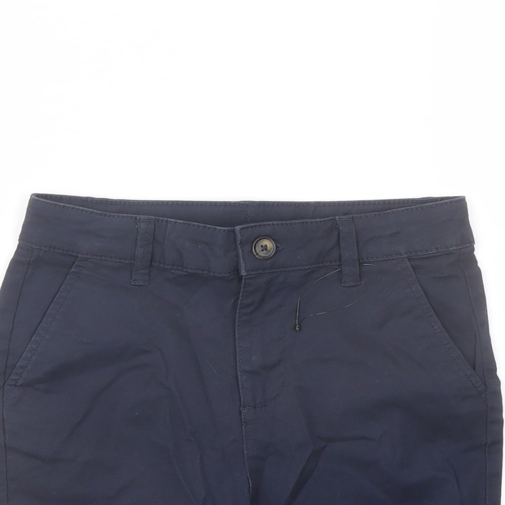 Marks and Spencer Boys Blue Cotton Chino Shorts Size 6-7 Years Regular Zip