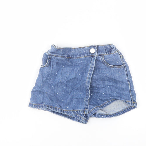 Marks and Spencer Girls Blue Polka Dot Cotton Hot Pants Shorts Size 2-3 Years Regular Zip