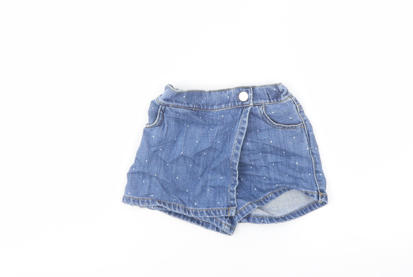 Marks and Spencer Girls Blue Polka Dot Cotton Hot Pants Shorts Size 2-3 Years Regular Zip