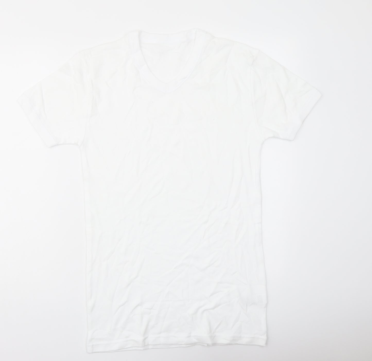 Marks and Spencer Mens White Cotton T-Shirt Size S V-Neck