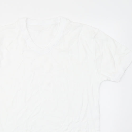 Marks and Spencer Mens White Cotton T-Shirt Size S V-Neck