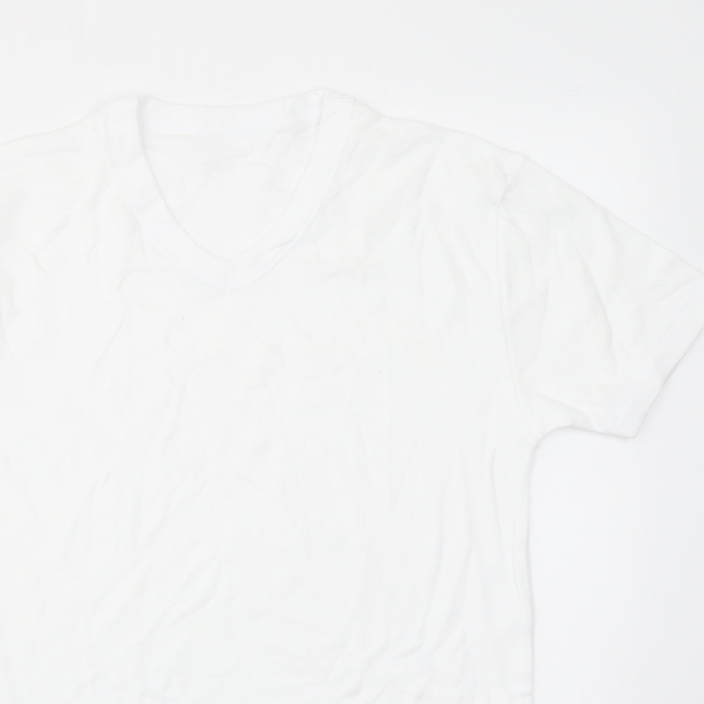 Marks and Spencer Mens White Cotton T-Shirt Size S V-Neck