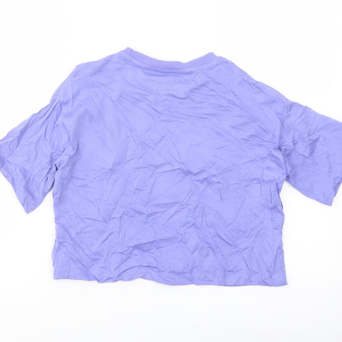 Marks and Spencer Girls Purple Cotton Cropped T-Shirt Size 7-8 Years Crew Neck Pullover