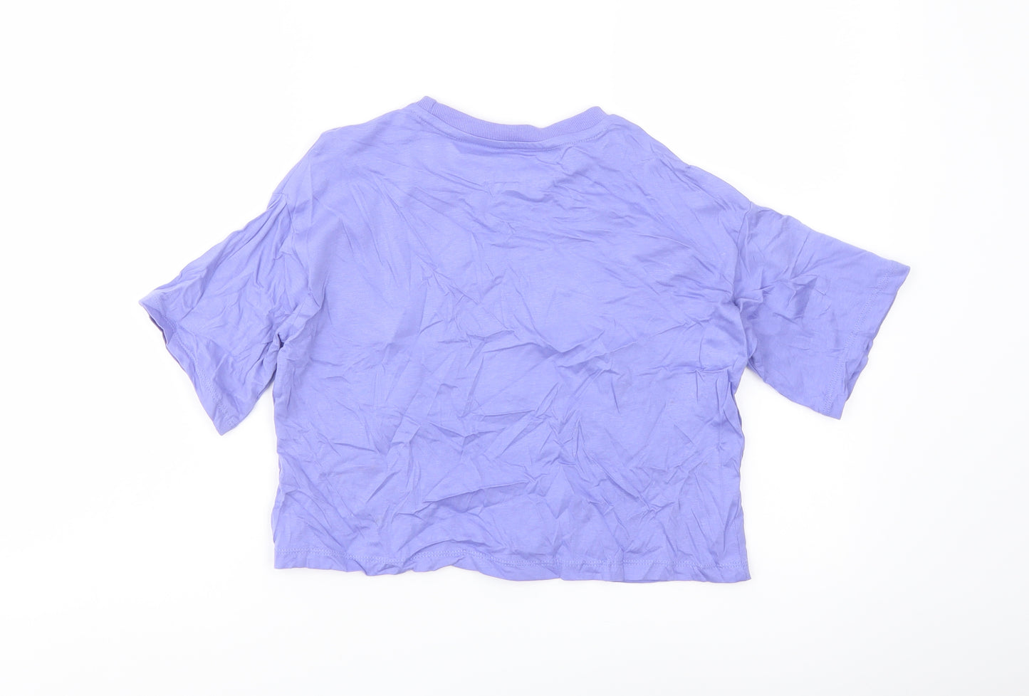 Marks and Spencer Girls Purple Cotton Cropped T-Shirt Size 7-8 Years Crew Neck Pullover