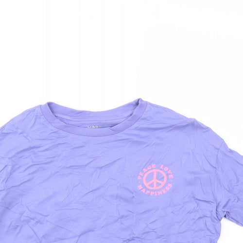 Marks and Spencer Girls Purple Cotton Cropped T-Shirt Size 7-8 Years Crew Neck Pullover