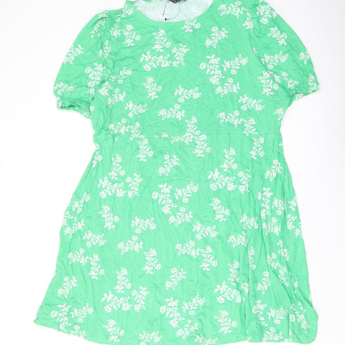 Marks and Spencer Womens Green Floral Viscose A-Line Size 22 Round Neck Pullover