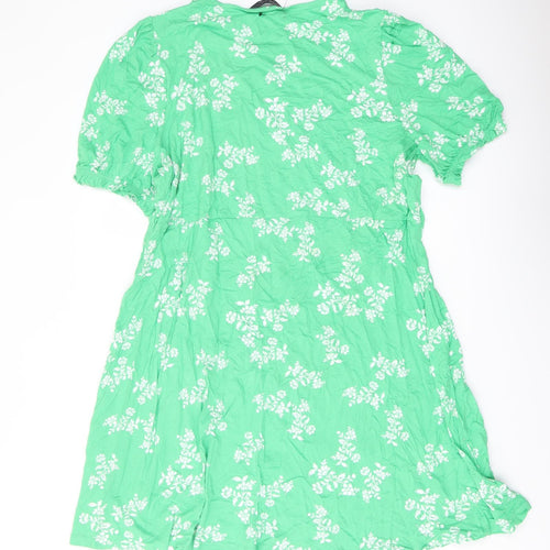 Marks and Spencer Womens Green Floral Viscose A-Line Size 22 Round Neck Pullover