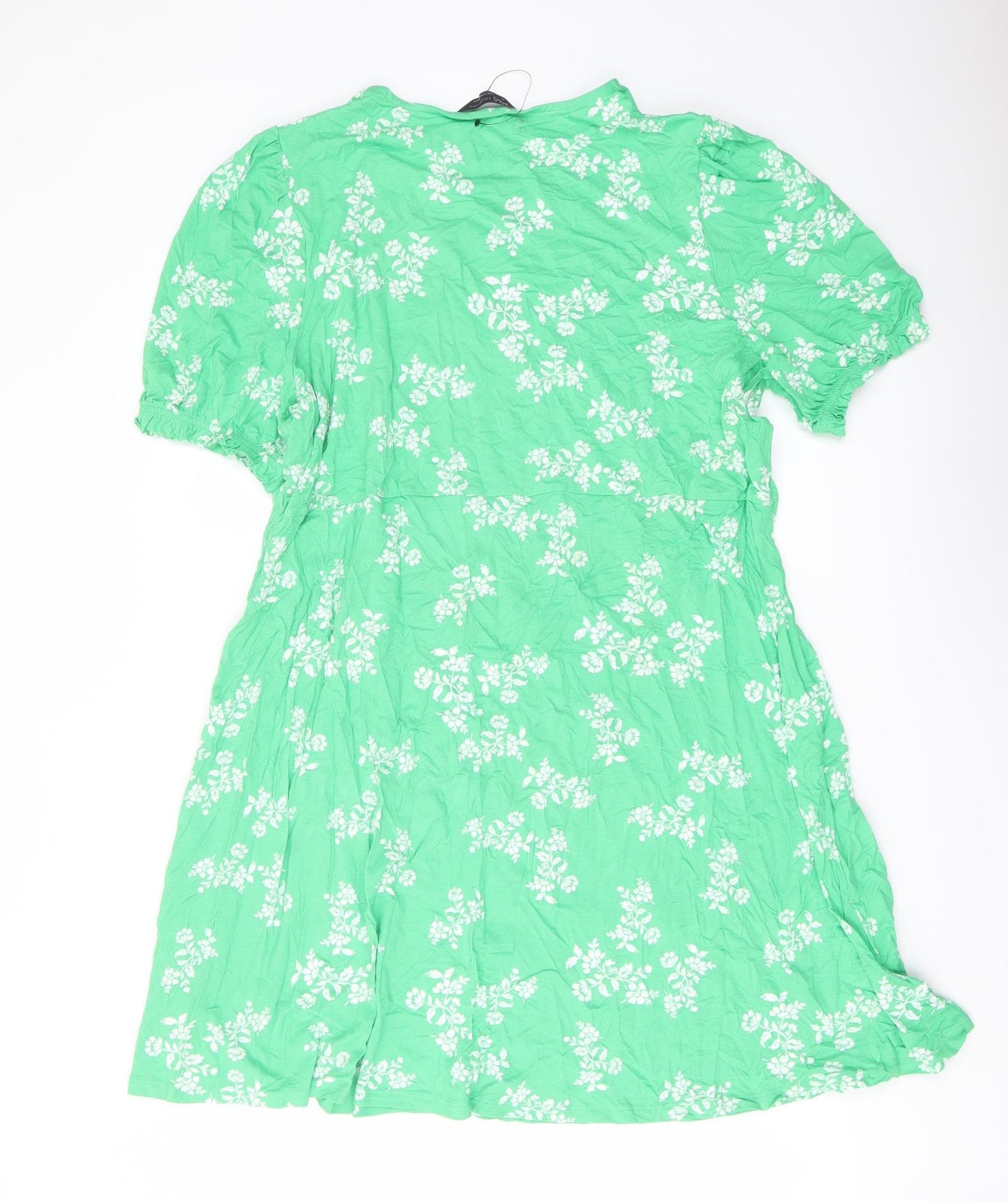 Marks and Spencer Womens Green Floral Viscose A-Line Size 22 Round Neck Pullover