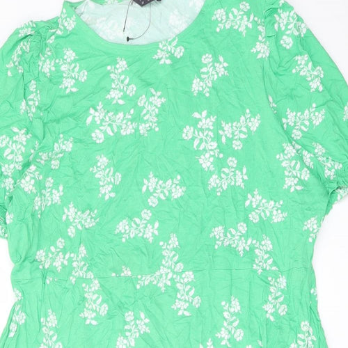 Marks and Spencer Womens Green Floral Viscose A-Line Size 22 Round Neck Pullover