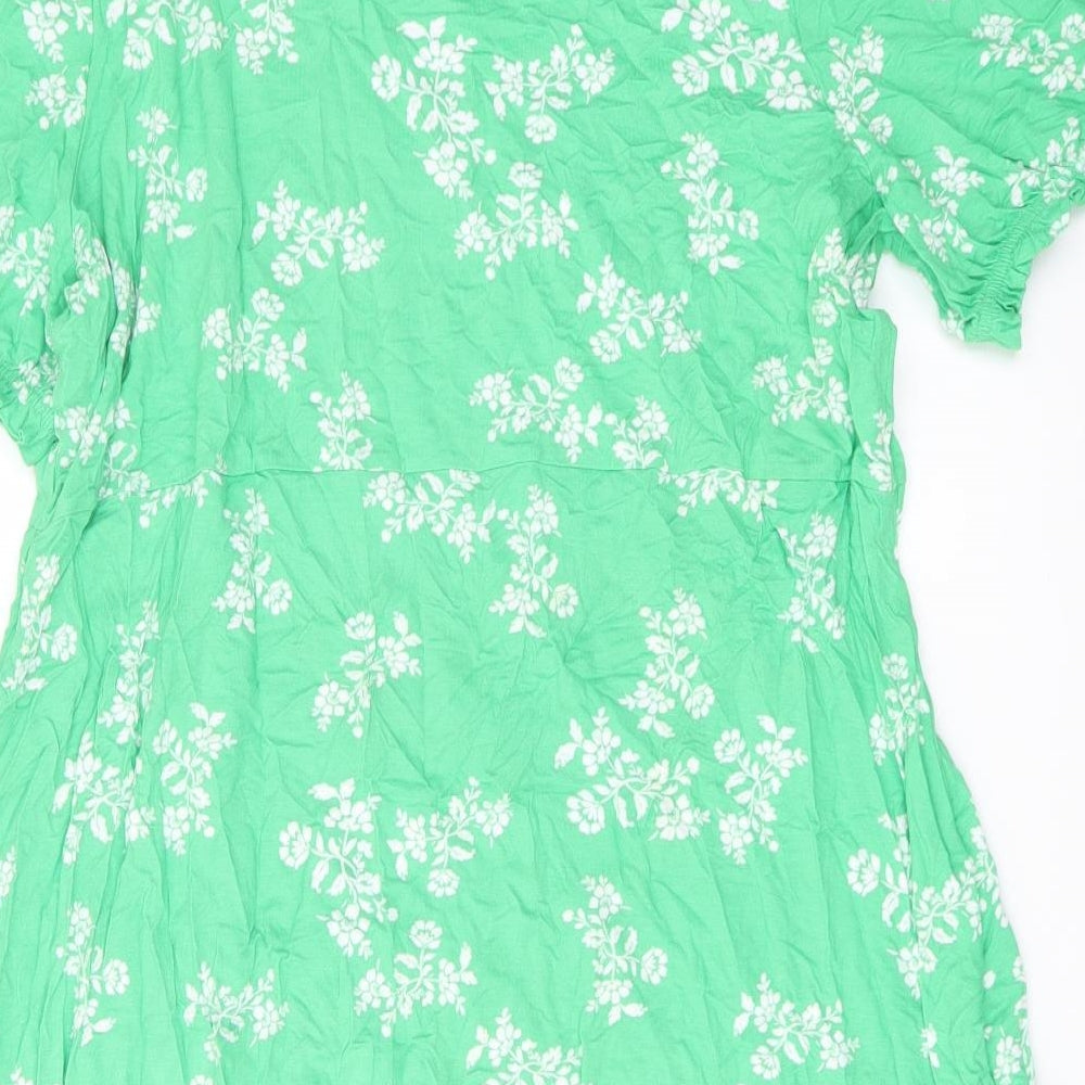 Marks and Spencer Womens Green Floral Viscose A-Line Size 22 Round Neck Pullover