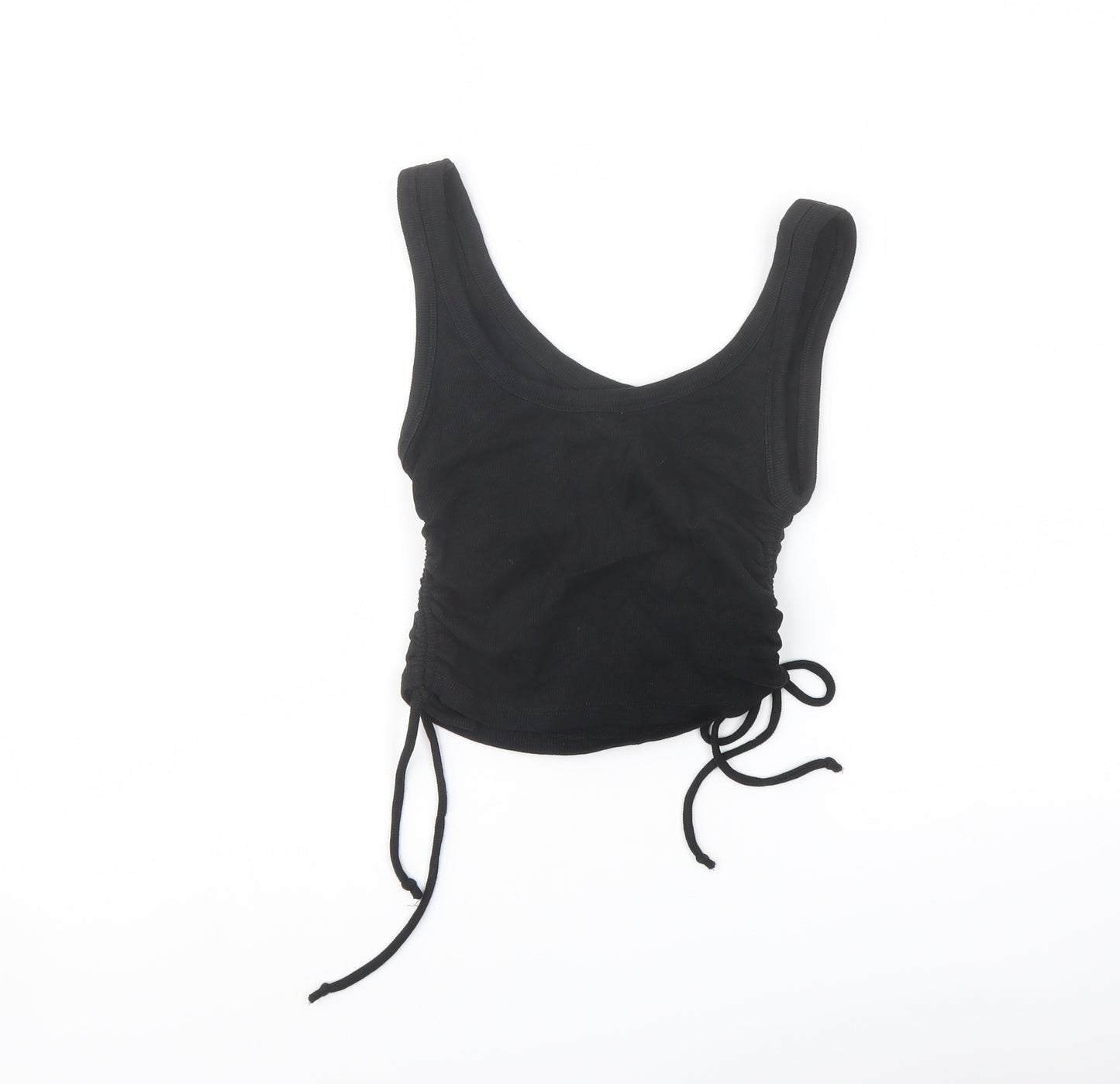 Zara Womens Black Cotton Cropped Tank Size M Scoop Neck