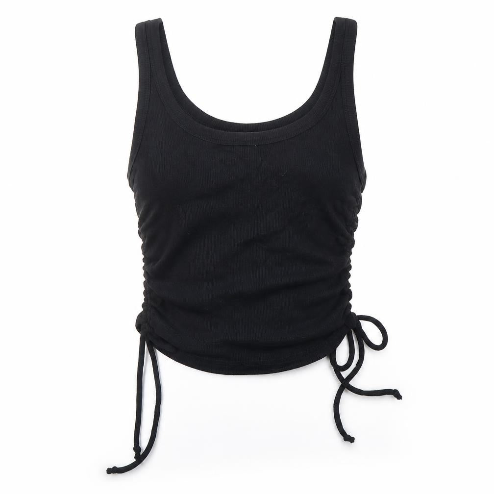 Zara Womens Black Cotton Cropped Tank Size M Scoop Neck