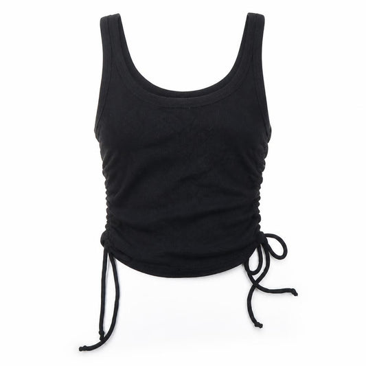 Front view of Zara women’s black cotton cropped tank, size M, scoop neck