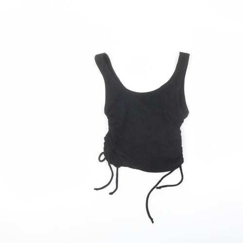 Zara Womens Black Cotton Cropped Tank Size M Scoop Neck