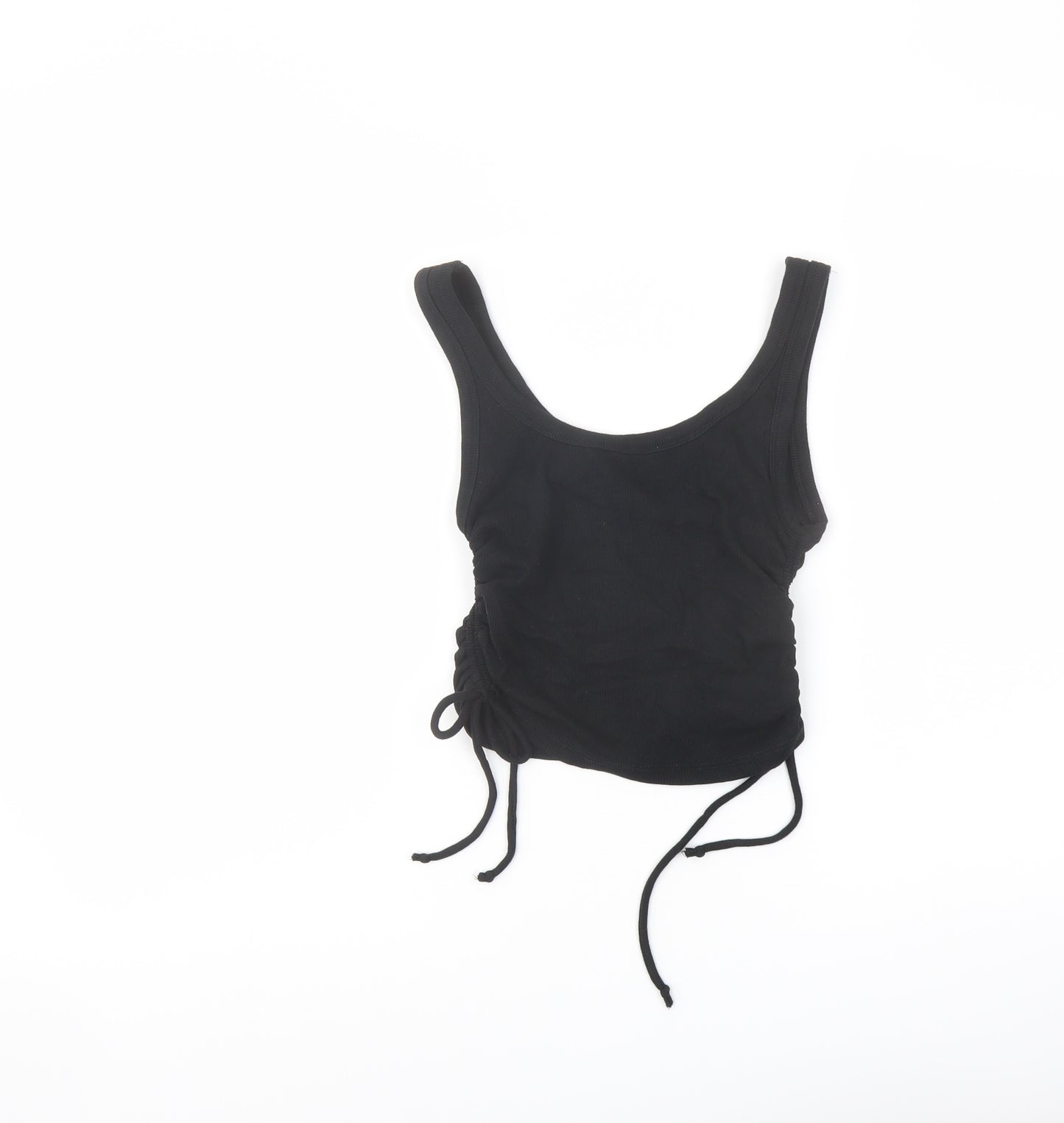 Zara Womens Black Cotton Cropped Tank Size M Scoop Neck