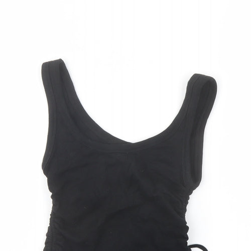 Zara Womens Black Cotton Cropped Tank Size M Scoop Neck