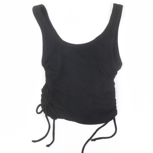 Zara Womens Black Cotton Cropped Tank Size M Scoop Neck