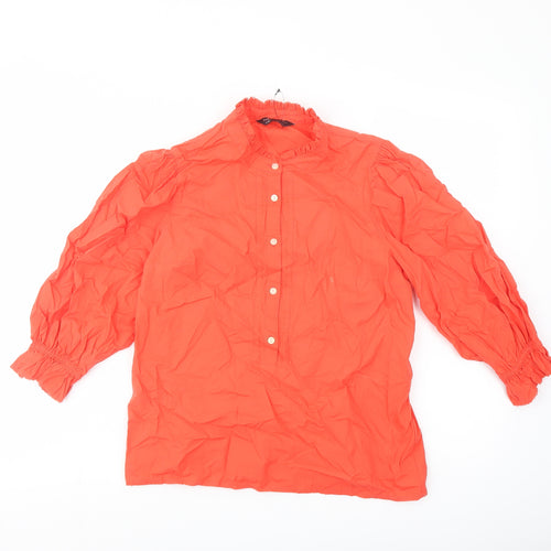 Marks and Spencer Womens Red Cotton Basic Blouse Size 8 Mock Neck