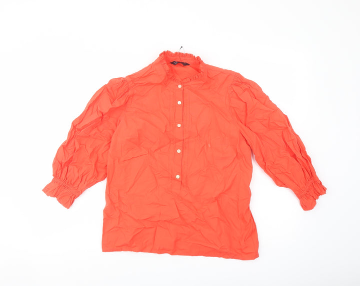 Marks and Spencer Womens Red Cotton Basic Blouse Size 8 Mock Neck