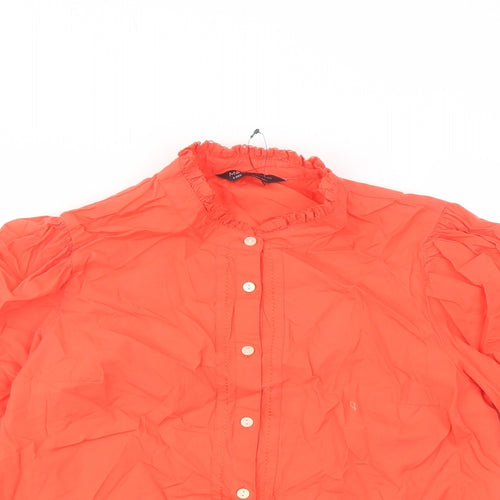 Marks and Spencer Womens Red Cotton Basic Blouse Size 8 Mock Neck