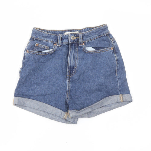 Denim & Co. Womens Blue Cotton Mom Shorts Size 4 L3 in Regular Button