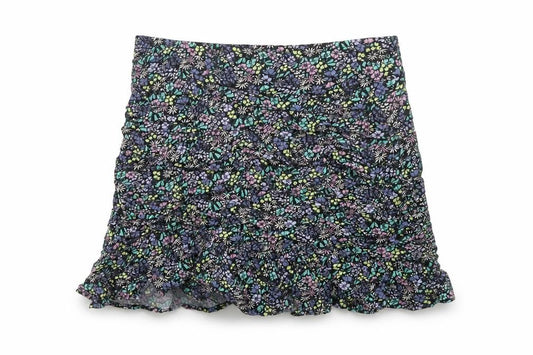 Marks and Spencer Girls Multicoloured Floral Viscose Flare Skirt Size 12-13 Years Regular Zip