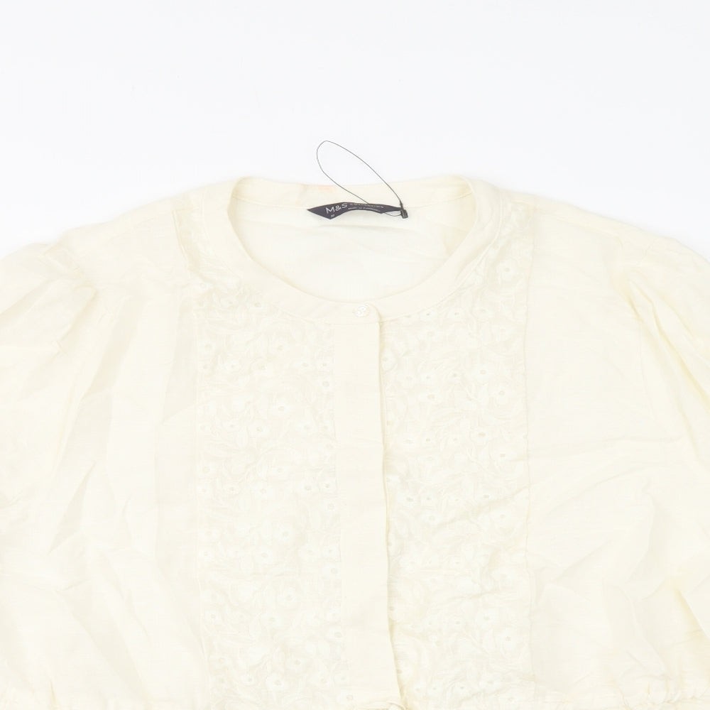Marks and Spencer Womens Ivory Cotton Basic Blouse Size 22 Round Neck