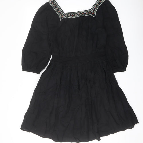 Marks and Spencer Womens Black Linen A-Line Size 8 Square Neck Pullover