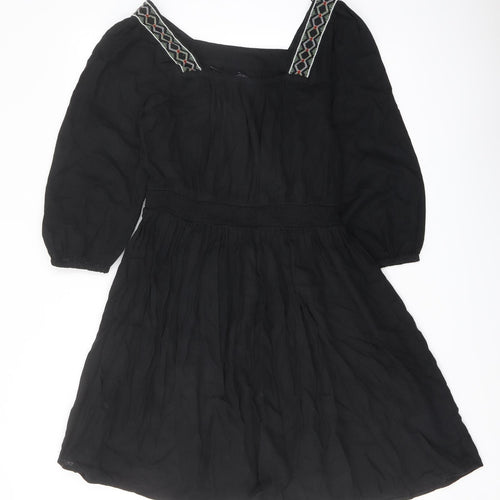 Marks and Spencer Womens Black Linen A-Line Size 8 Square Neck Pullover