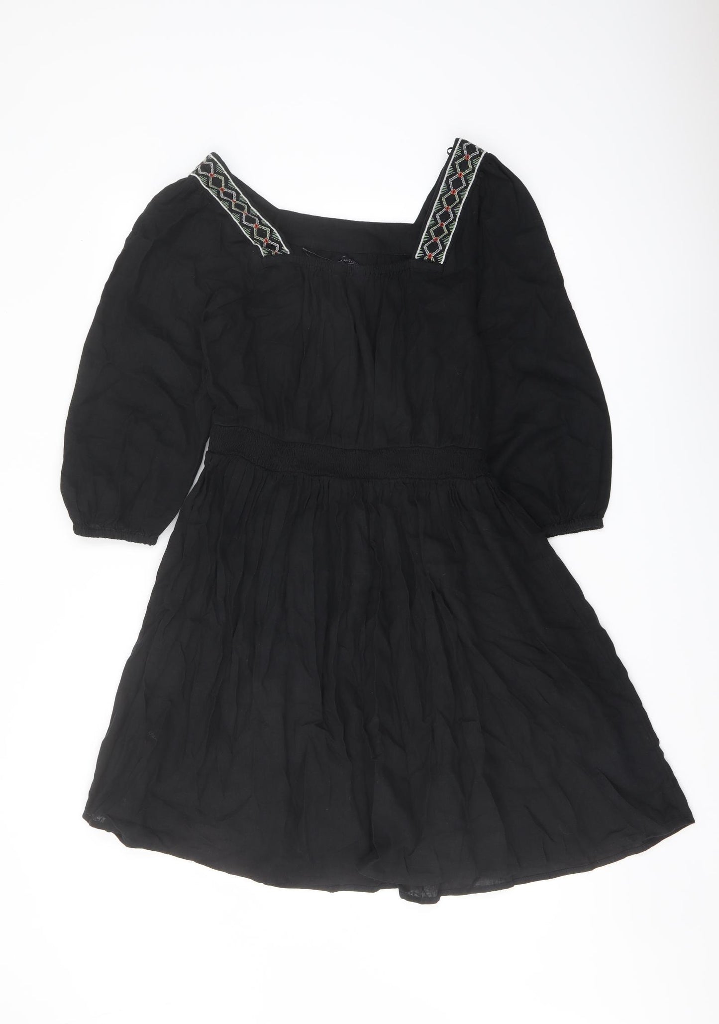 Marks and Spencer Womens Black Linen A-Line Size 8 Square Neck Pullover