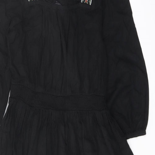 Marks and Spencer Womens Black Linen A-Line Size 8 Square Neck Pullover
