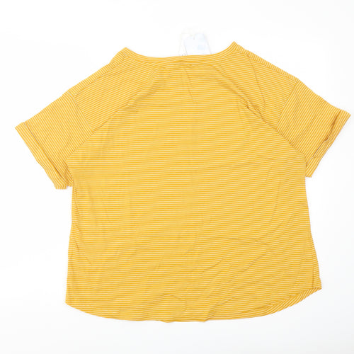 Warehouse Womens Yellow Striped Cotton Basic T-Shirt Size 16 Round Neck