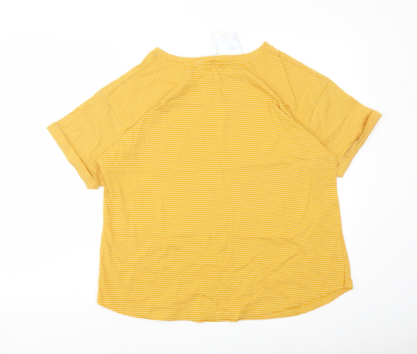 Warehouse Womens Yellow Striped Cotton Basic T-Shirt Size 16 Round Neck