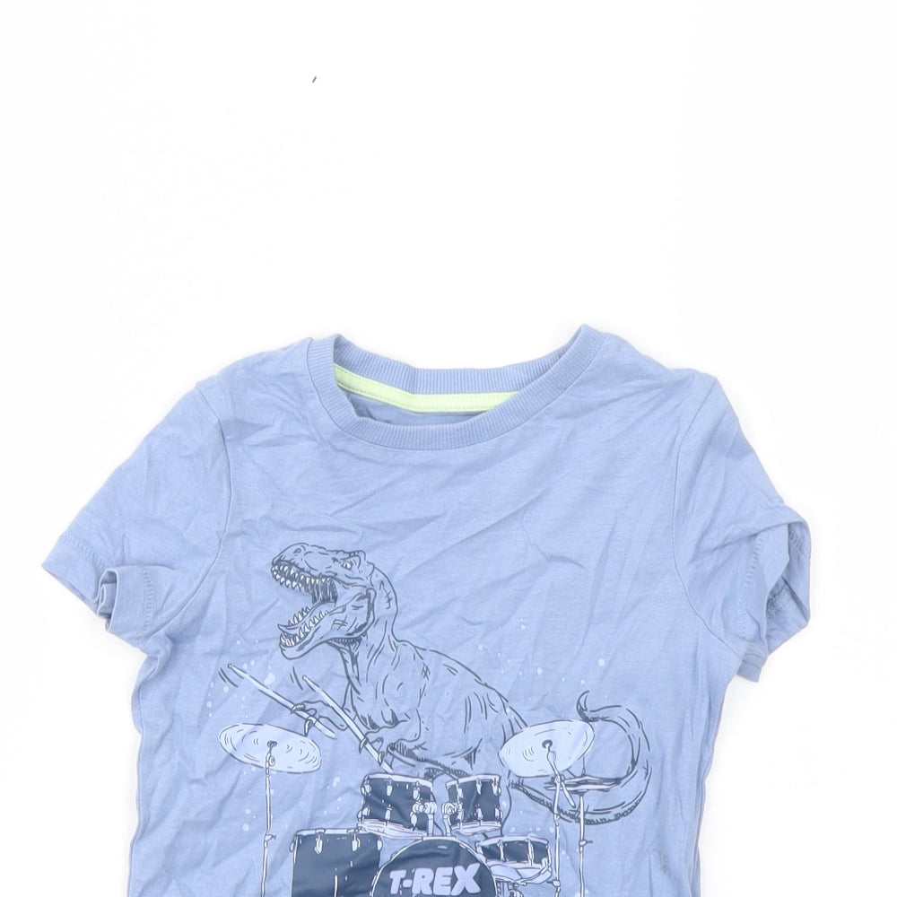 Marks and Spencer Boys Blue Cotton Basic T-Shirt Size 2-3 Years Crew Neck Pullover - T-Rex