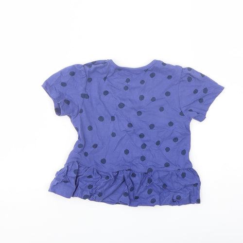 Marks and Spencer Girls Blue Polka Dot Cotton Basic T-Shirt Size 2-3 Years Crew Neck Snap