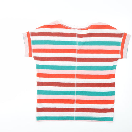 Marks and Spencer Womens Multicoloured Striped Linen Basic T-Shirt Size 8 V-Neck