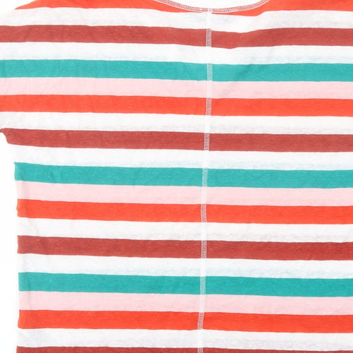 Marks and Spencer Womens Multicoloured Striped Linen Basic T-Shirt Size 8 V-Neck