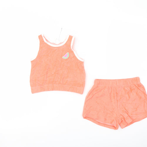Marks and Spencer Girls Orange Cotton Shorts Outfit/Set Size 5-6 Years Pullover