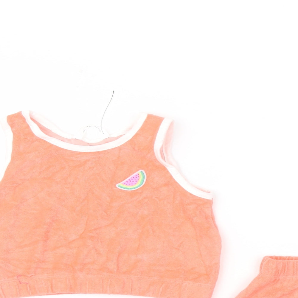 Marks and Spencer Girls Orange Cotton Shorts Outfit/Set Size 5-6 Years Pullover