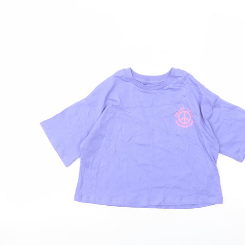 Marks and Spencer Girls Purple Cotton Cropped T-Shirt Size 6-7 Years Crew Neck Pullover