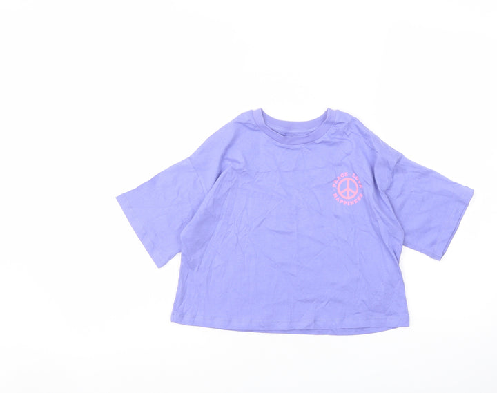 Marks and Spencer Girls Purple Cotton Cropped T-Shirt Size 6-7 Years Crew Neck Pullover