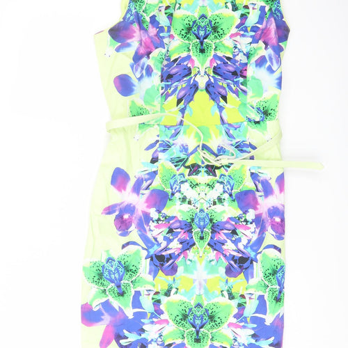 Star Womens Multicoloured Floral Cotton Pencil Dress Size 12 Round Neck Zip