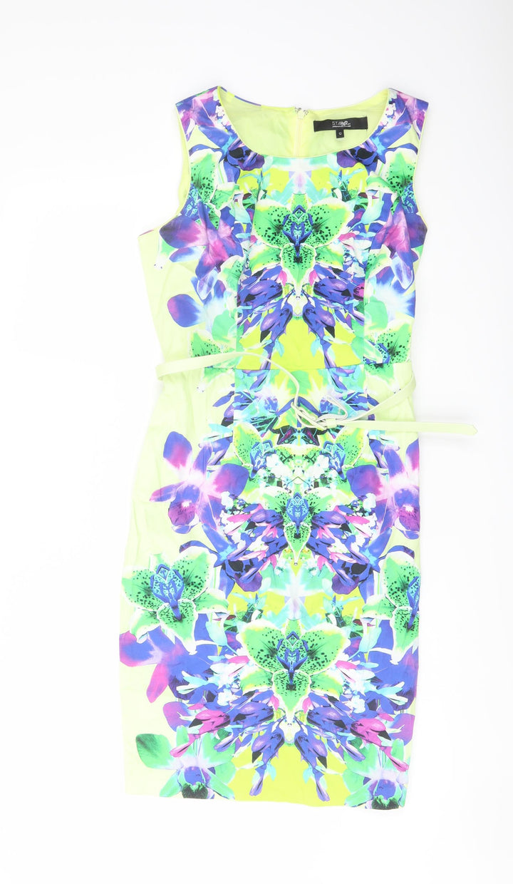 Star Womens Multicoloured Floral Cotton Pencil Dress Size 12 Round Neck Zip