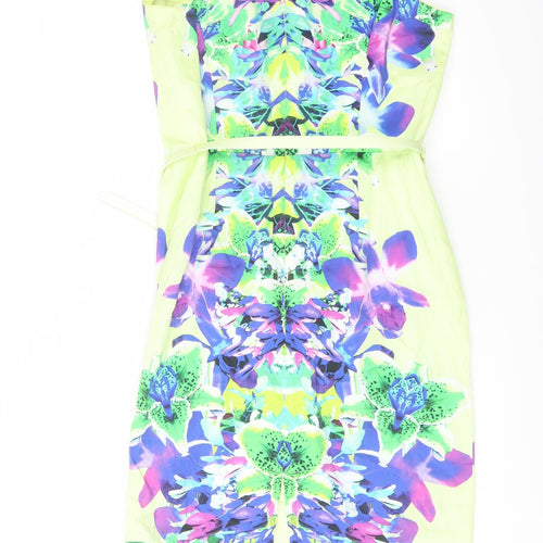 Star Womens Multicoloured Floral Cotton Pencil Dress Size 12 Round Neck Zip