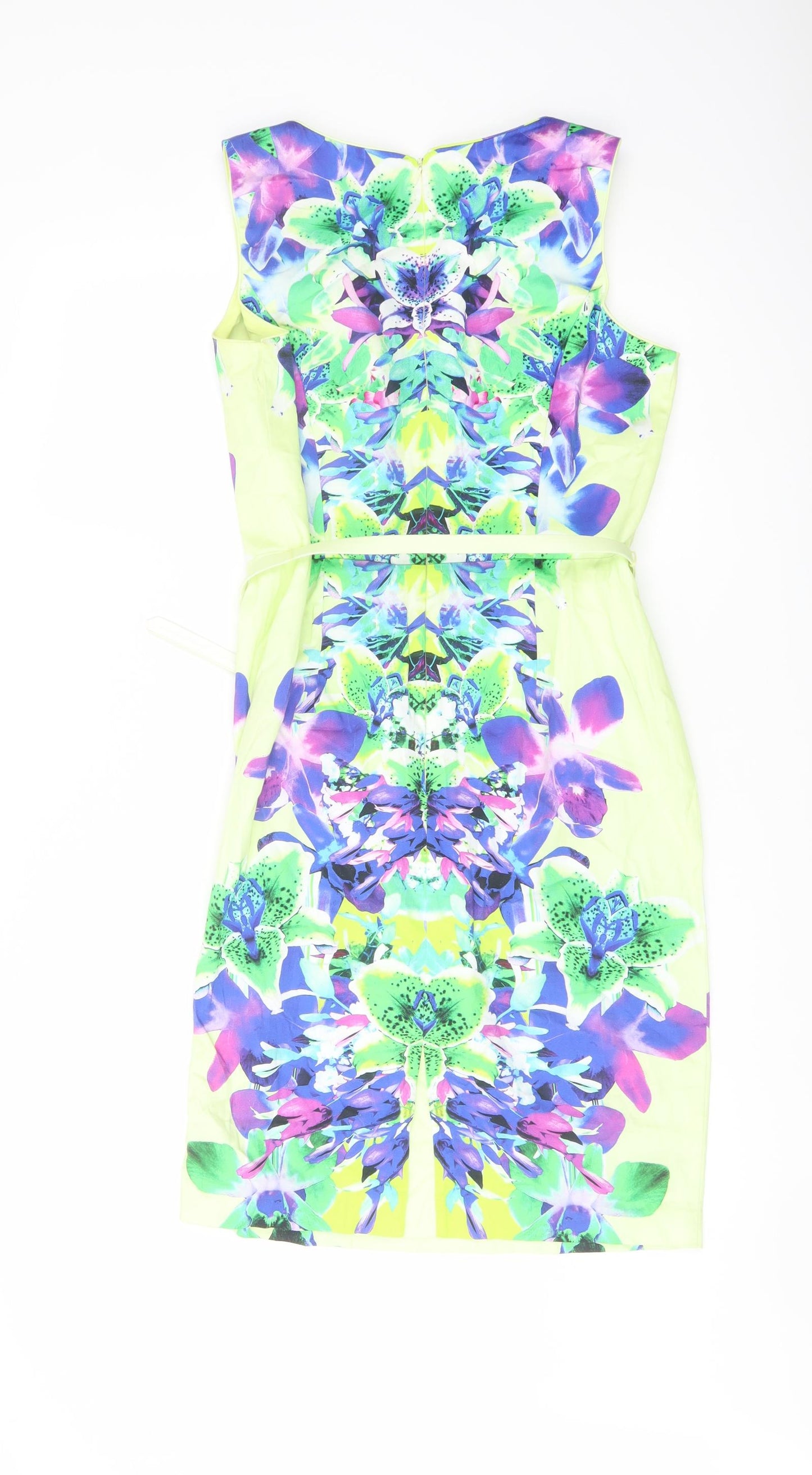Star Womens Multicoloured Floral Cotton Pencil Dress Size 12 Round Neck Zip