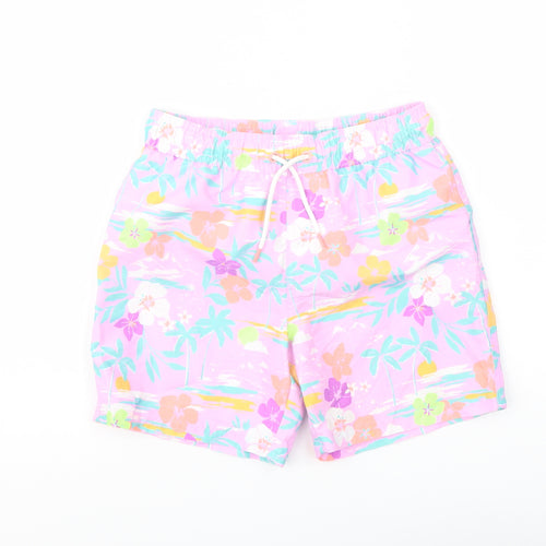 Marks and Spencer Boys Multicoloured Geometric Polyester Sweat Shorts Size 7-8 Years Regular Drawstring - Swim Shorts