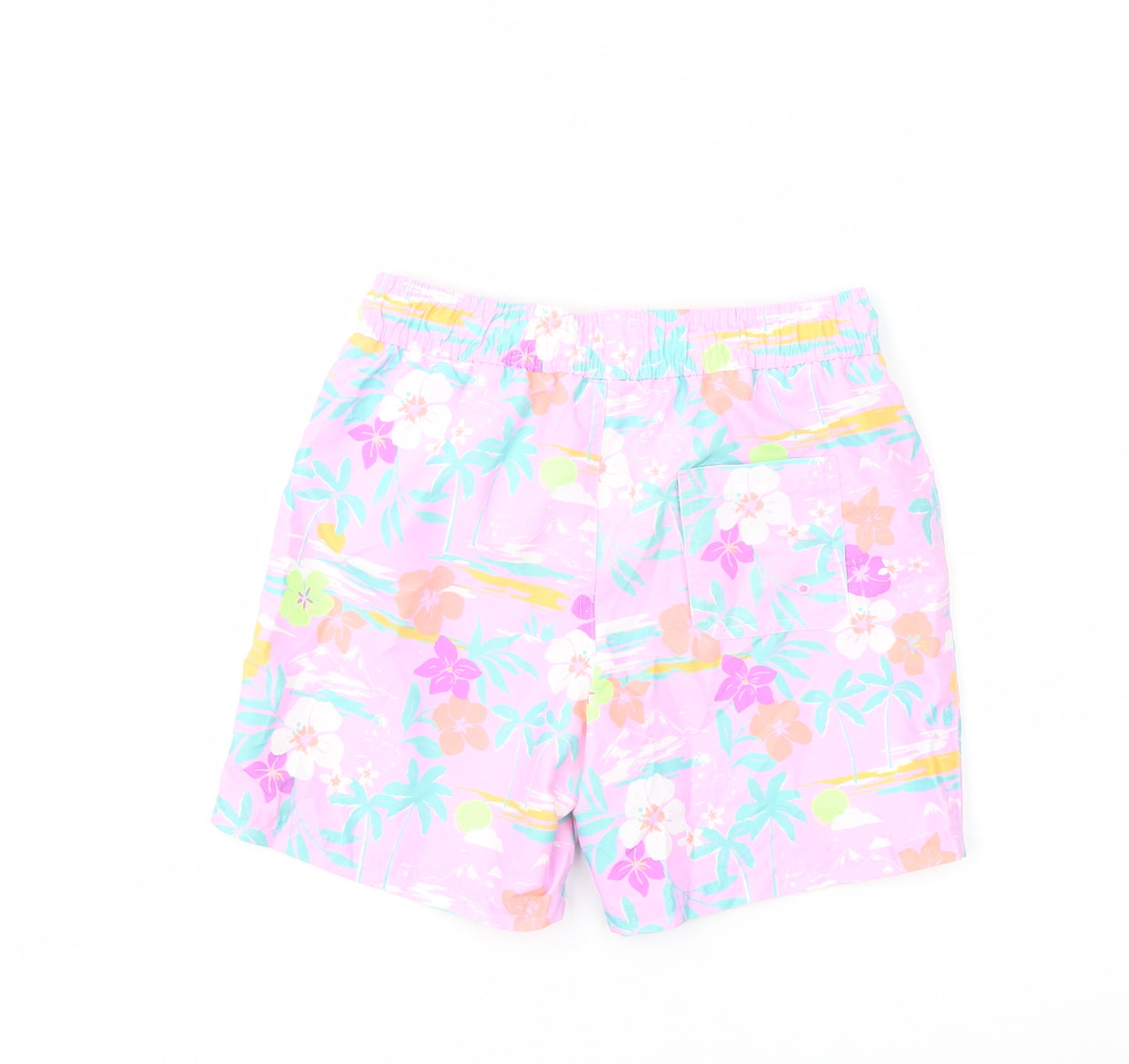 Marks and Spencer Boys Multicoloured Geometric Polyester Sweat Shorts Size 7-8 Years Regular Drawstring - Swim Shorts