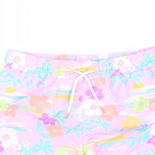 Marks and Spencer Boys Multicoloured Geometric Polyester Sweat Shorts Size 7-8 Years Regular Drawstring - Swim Shorts