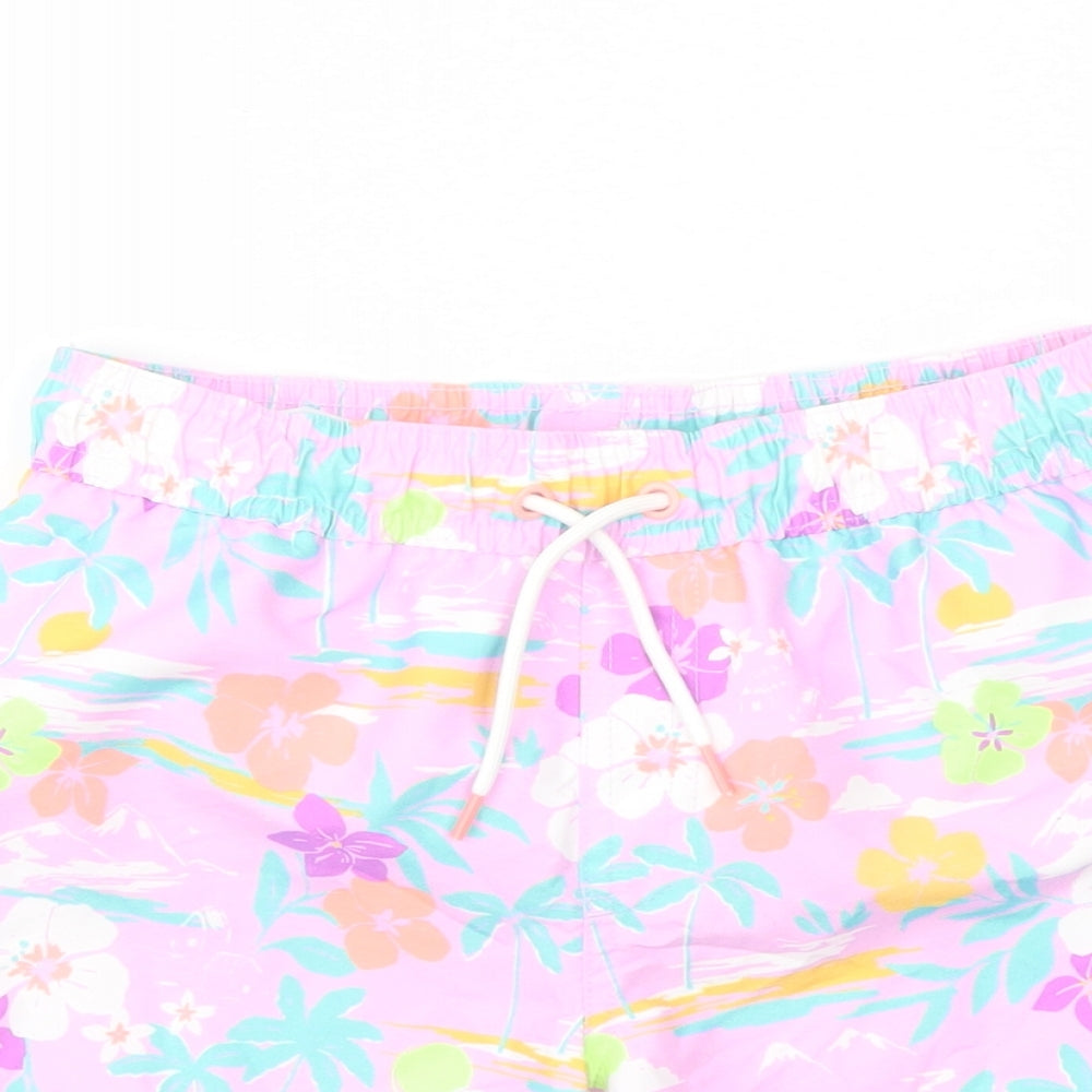 Marks and Spencer Boys Multicoloured Geometric Polyester Sweat Shorts Size 7-8 Years Regular Drawstring - Swim Shorts