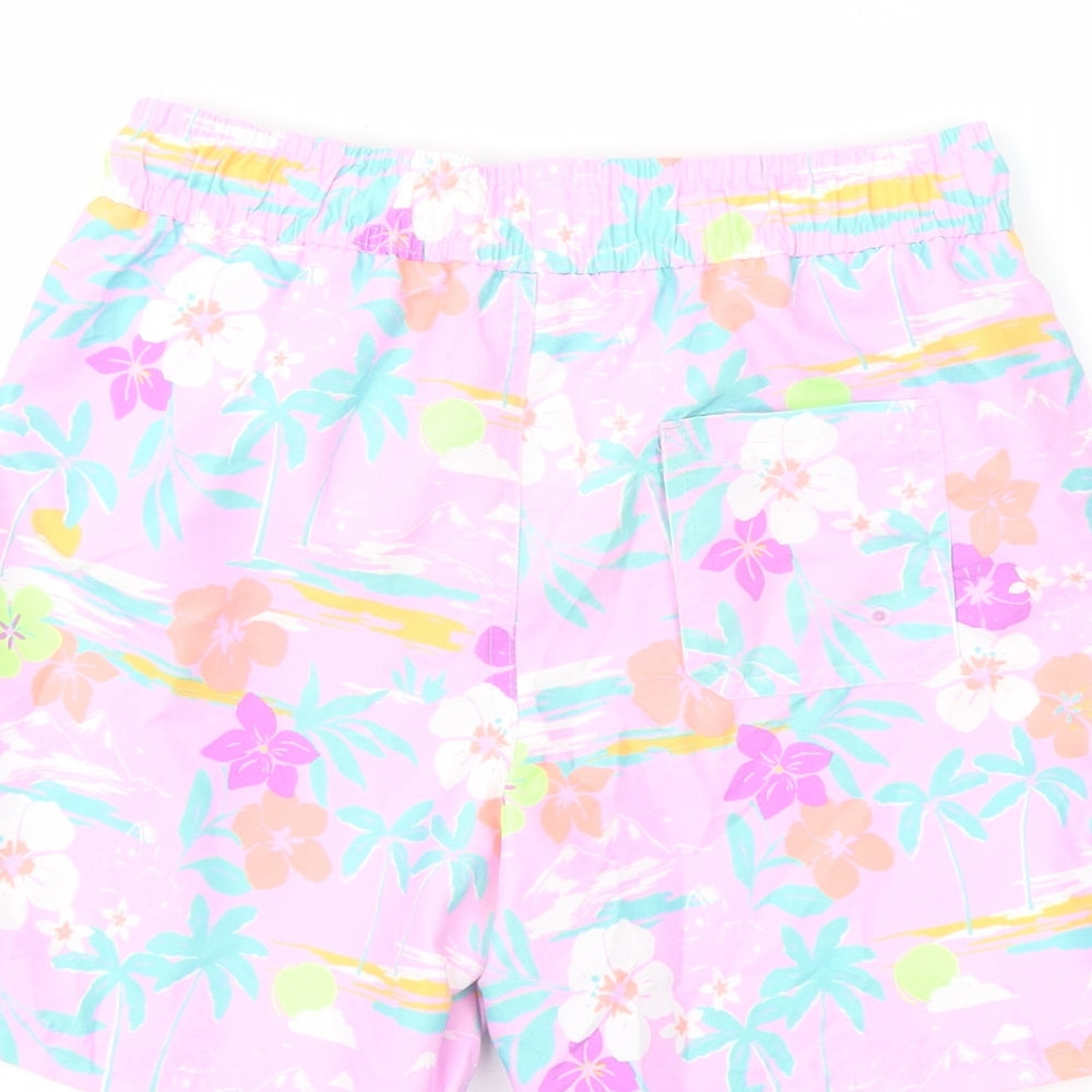 Marks and Spencer Boys Multicoloured Geometric Polyester Sweat Shorts Size 7-8 Years Regular Drawstring - Swim Shorts